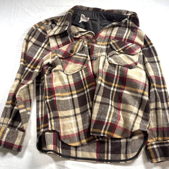Montgomery Ward Other - Vtg 60s 70s Montgomery Ward CPO Brown Red & Yellow Plaid Flannel Shirt Mens Sz M